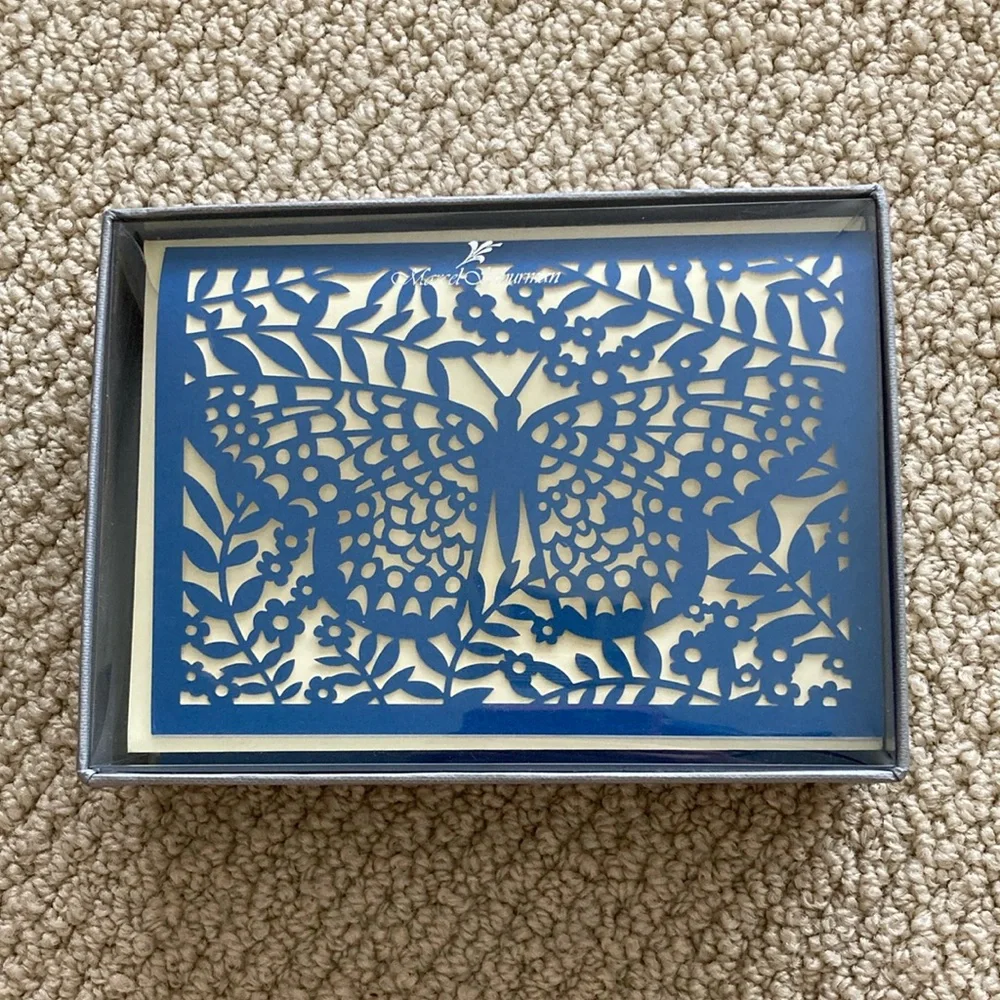 NEW Marcel Schurman Blue Butterfly Laser Cut Stationery 10 Cards 10 Envelopes - Picture 1 of 7